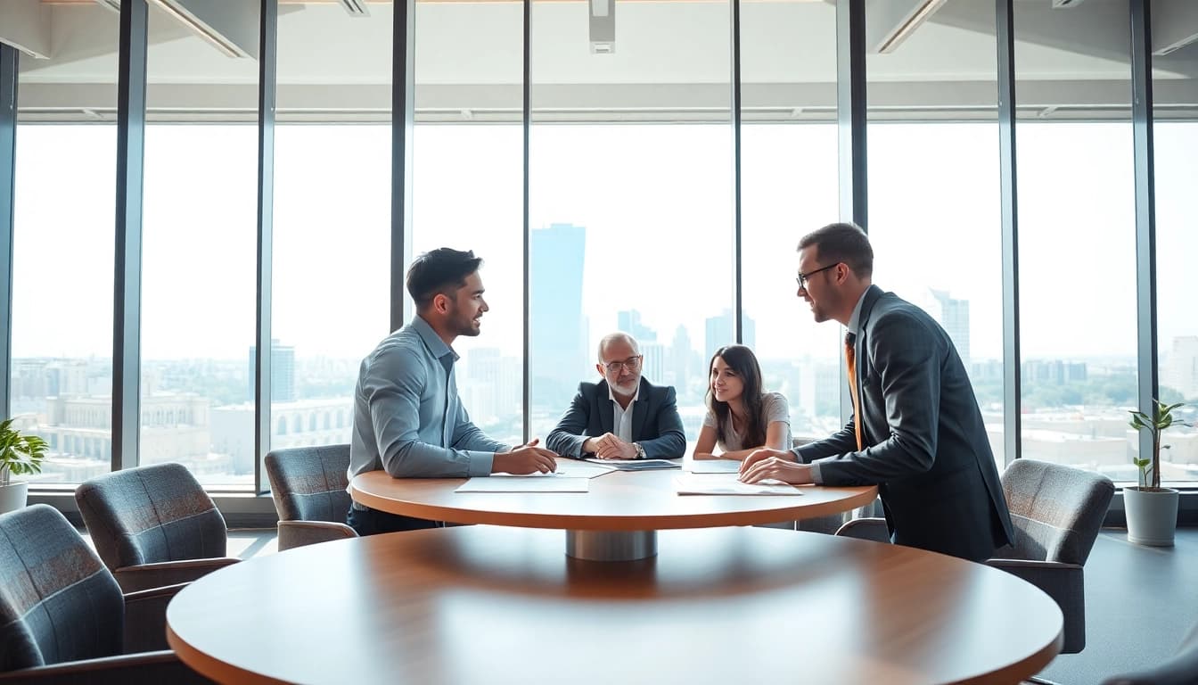 Engaging marketing consultancy session highlighting strategic discussion in a modern office.