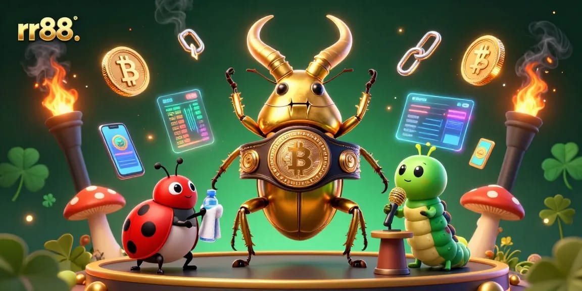 Experience gaming excitement with rr88. featuring vibrant casino characters and crypto elements.