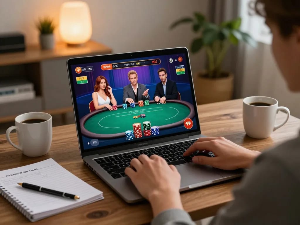 Engaging online gaming experience with tg88 đăng nhập on laptop screen, showcasing strategic poker gameplay
