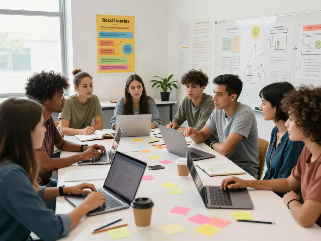 Group of students learning interesting facts together in an engaging educational setting. Learn the facts here now with collaboration and discussion.