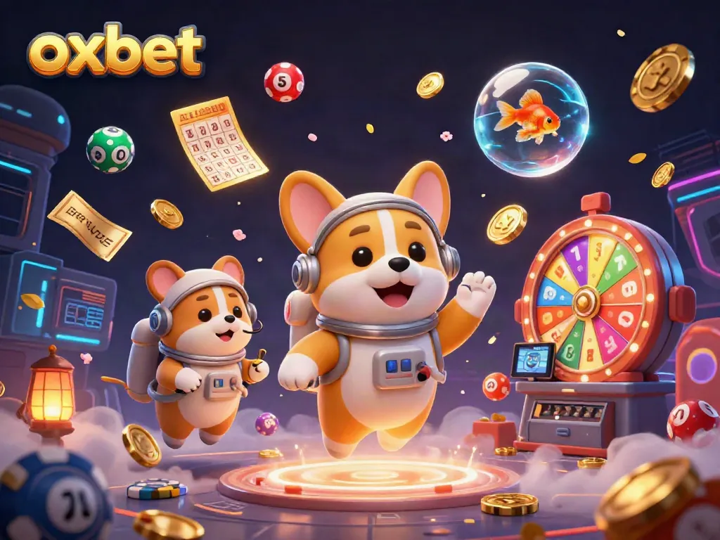 Experience thrilling gaming with OXBET's vibrant 3D casino scene featuring floating characters and dynamic elements.