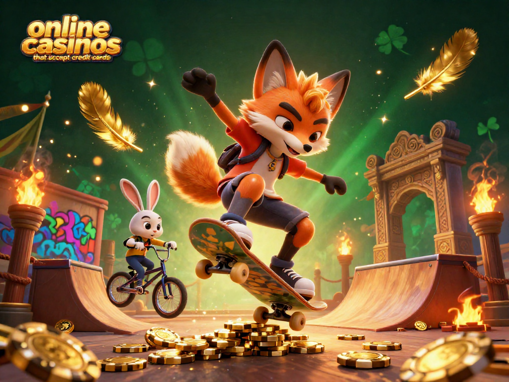 Join the excitement of online casinos that accept credit cards with vibrant characters and casino elements.