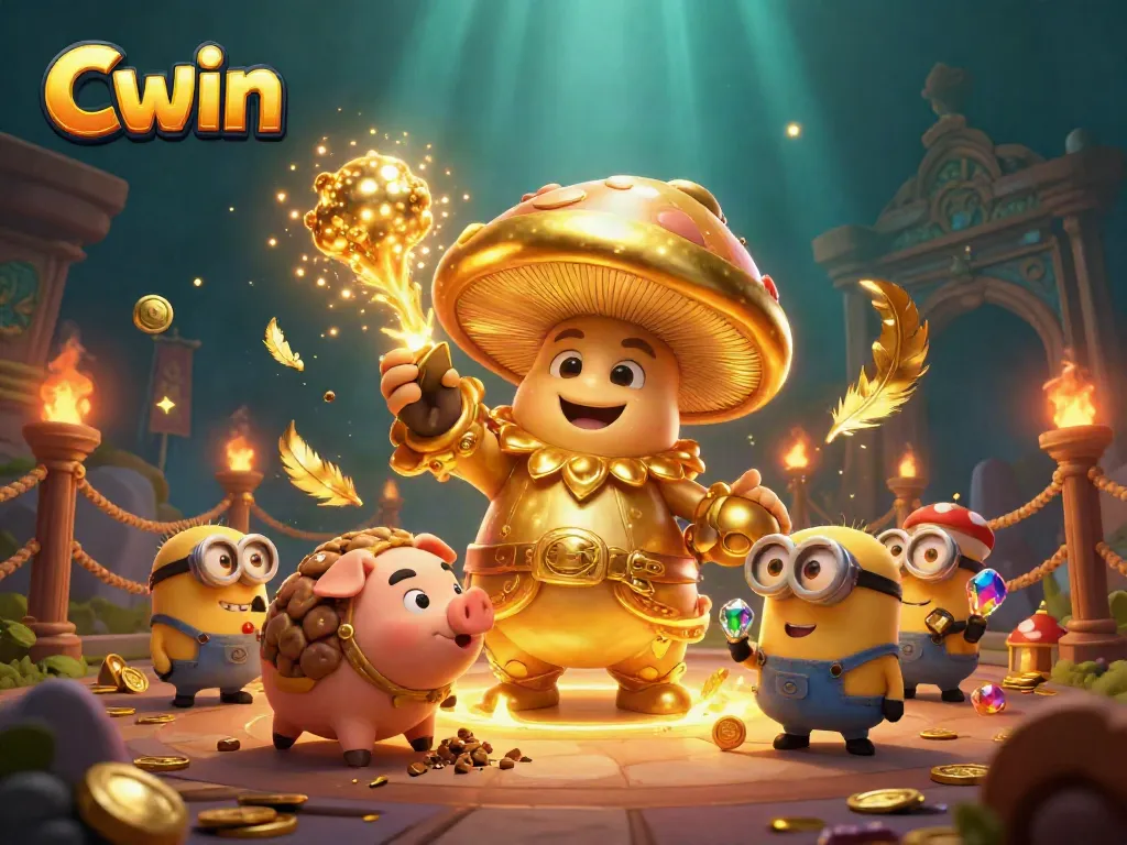 Cwin enchantment in a vibrant casino scene with golden magic and treasure hunting elements.