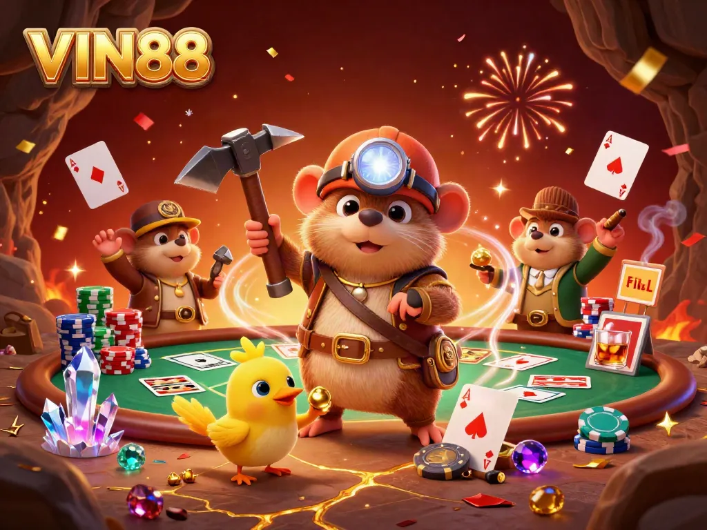 Experience thrilling gameplay at VIN88 with vibrant poker action and captivating gem mining.