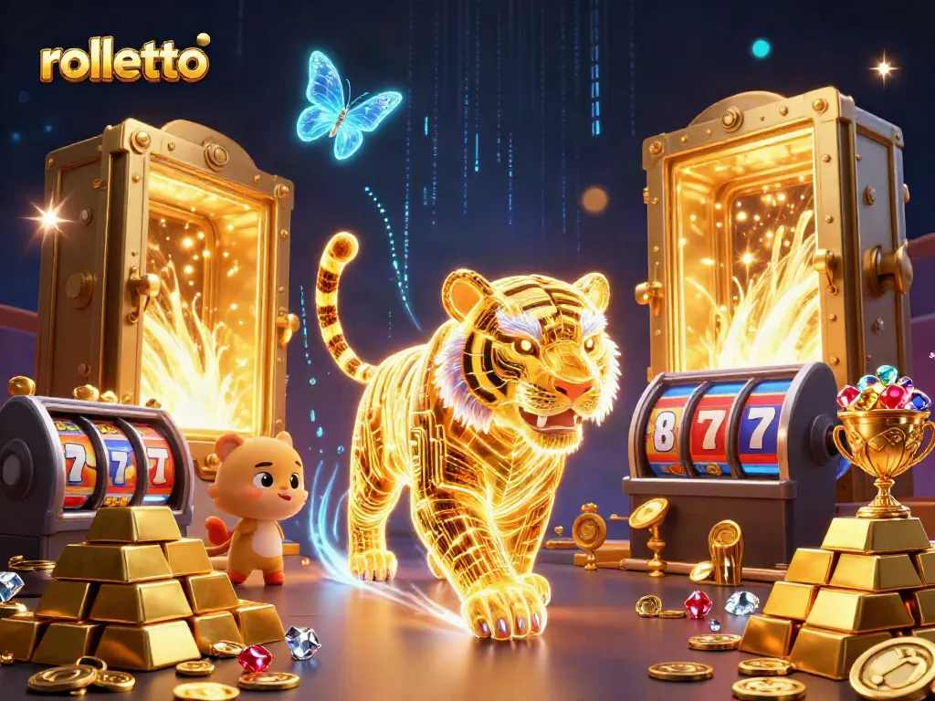 Engage with rolletto in a vibrant casino scene packed with colorful characters and classic gaming elements.