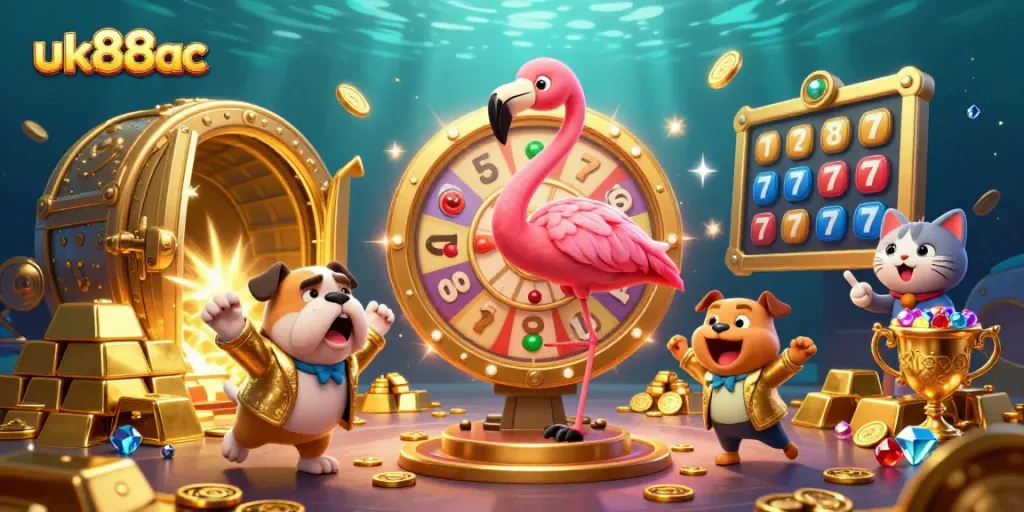Experience thrilling gameplay with uk88ac as a bulldog contestant celebrates on a vibrant casino set.