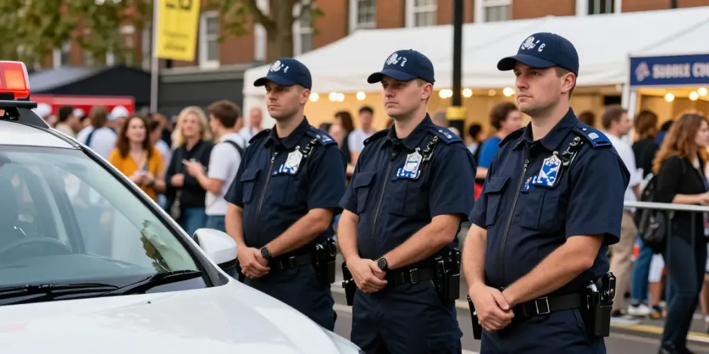 Security Guards providing professional protection at a busy London event, ensuring community safety.