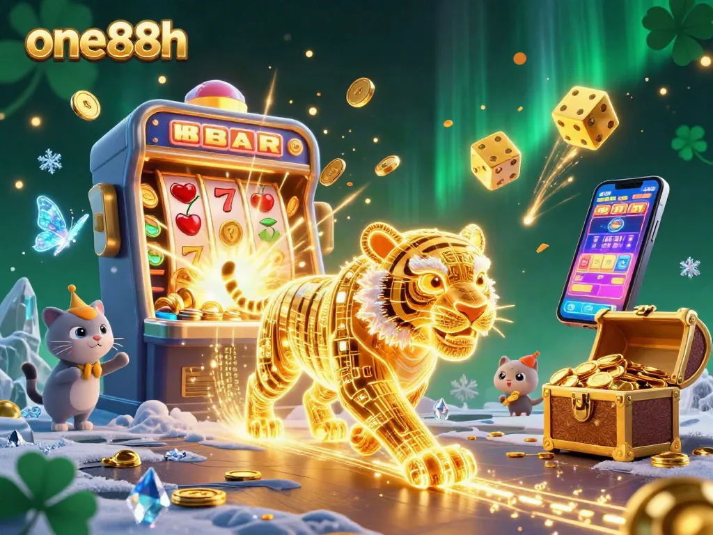 Experience the excitement of one88h with a dazzling jackpot scene featuring a neon tiger in a casino landscape.