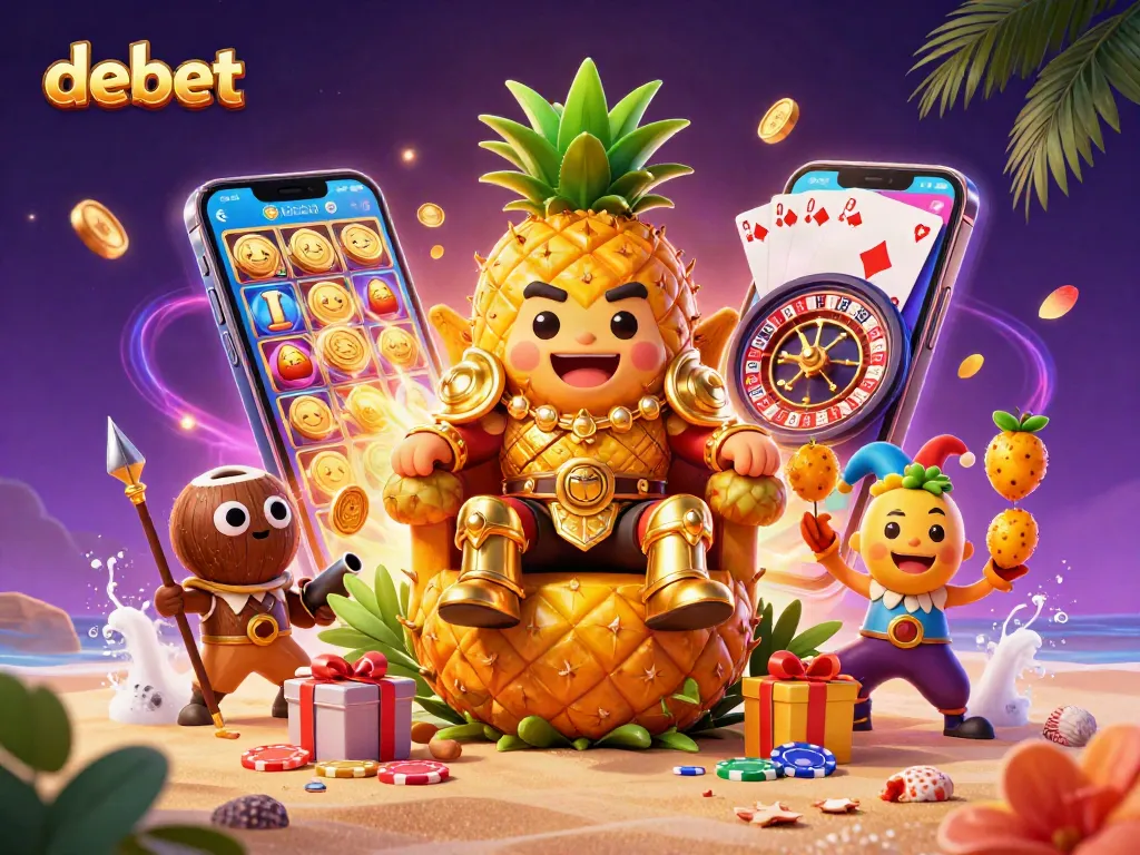 Experience exciting payouts with debet as a cartoon character ensemble celebrates casino games.