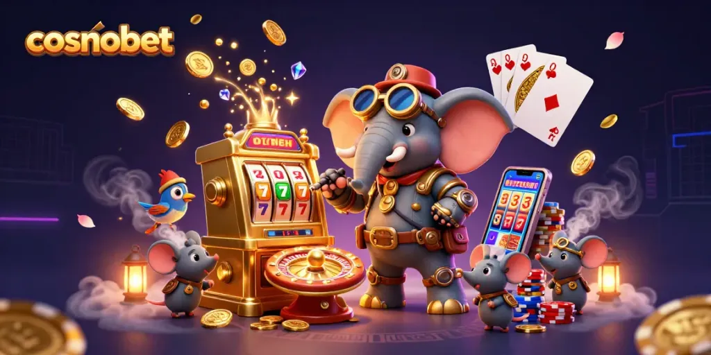 Spin the golden slot machine at cosmobet with colorful graphics and engaging casino elements.