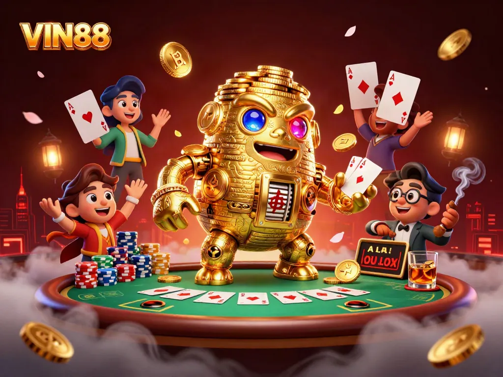 Experience the thrilling excitement of VIN88 with our vibrant poker scene full of dynamic elements.