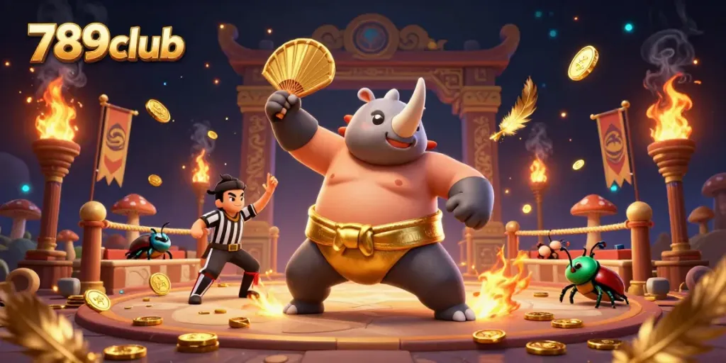 Engage with thrilling games at 789club featuring vibrant 3D beetle champions amid a dynamic atmosphere.