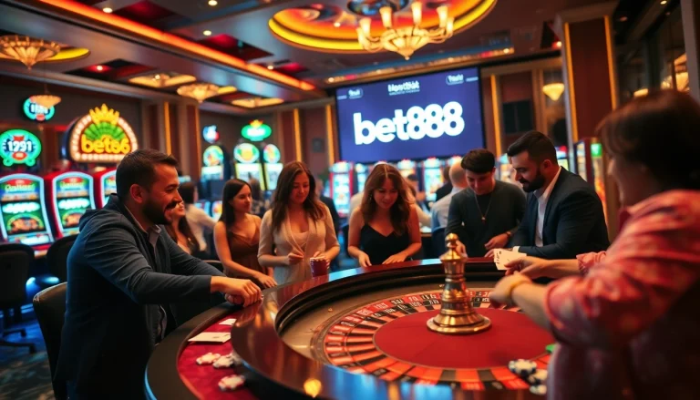 Experience the thrilling casino ambiance with players engaging at a roulette table, featuring https://bet888.solutions/ showcasing the ultimate gambling excitement.