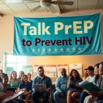 Engaging community members discussing PrEP at a TalkPrep event to prevent HIV.