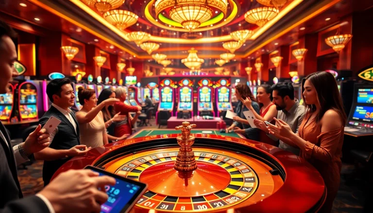 Experience high-stakes excitement at https://rr888.video/ featuring players at a glamorous roulette table in a vibrant casino.