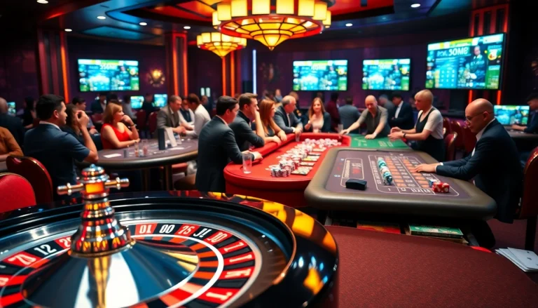 Experience the excitement of thabet casino with players enjoying blackjack, roulette, and slot machines.