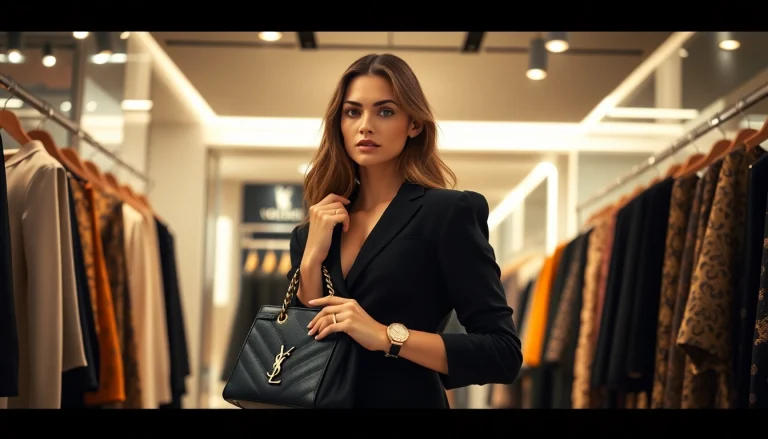 Explore stylish YSL fashion in an upscale boutique with luxurious accessories