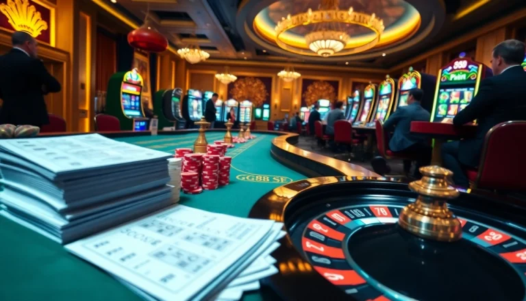 Exciting scene of GG88 SE casino gaming with poker chips and a roulette wheel.