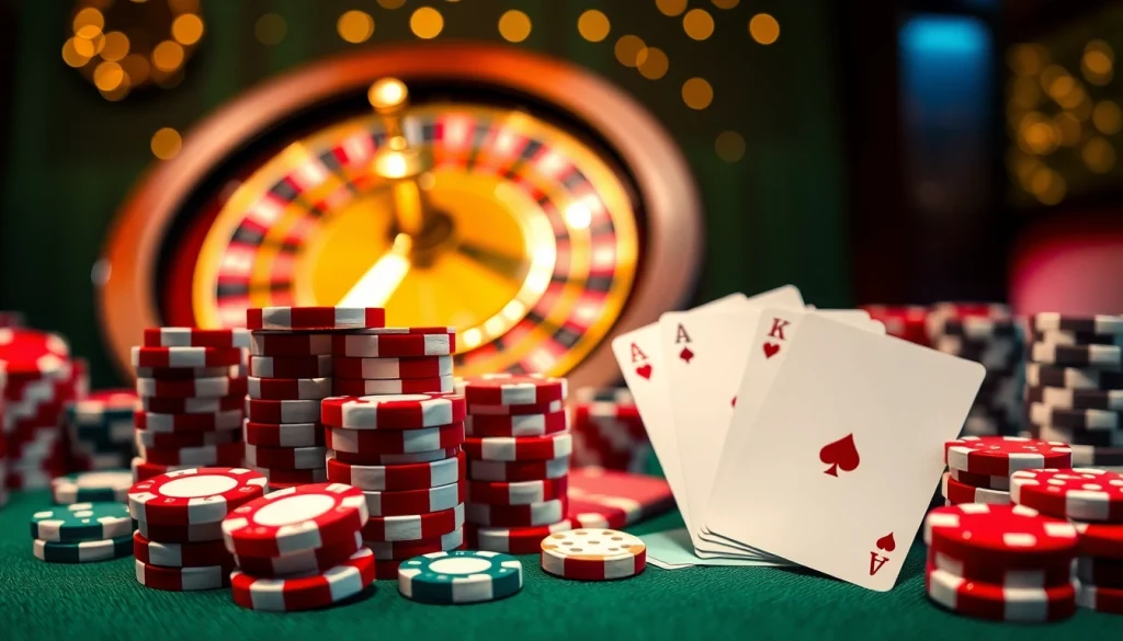 Players winning big at https://32win.cool/, surrounded by poker chips and a spinning roulette wheel.