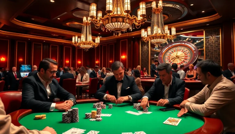 S8 poker table with players, vibrant atmosphere and luxury casino elements