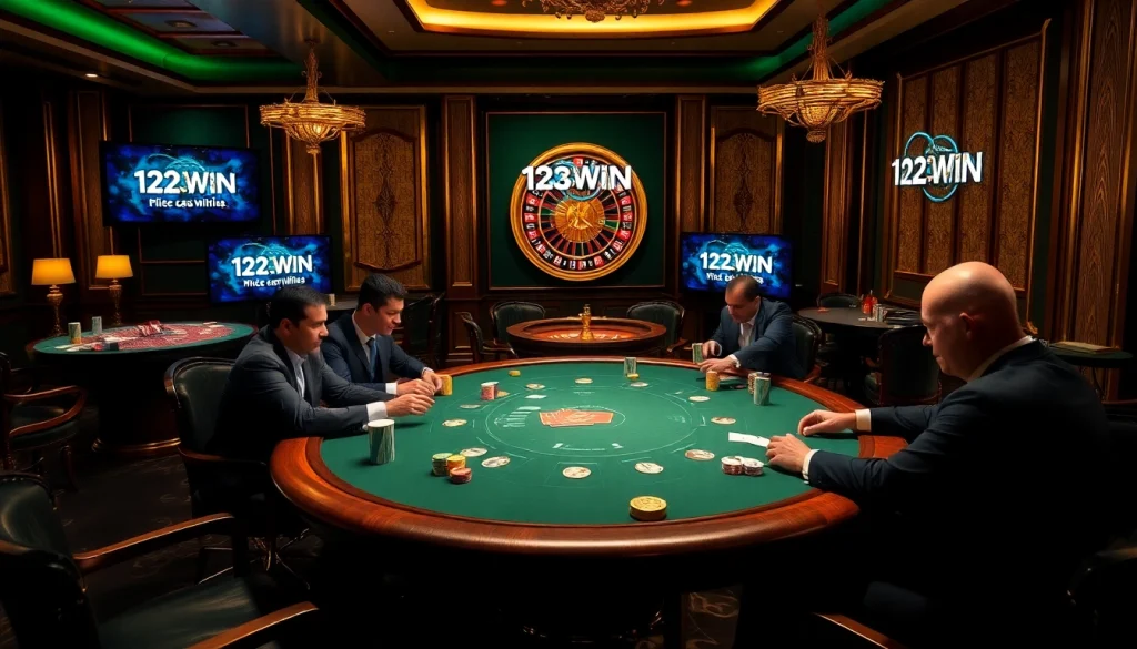 Experience thrilling poker action at 123WIN's luxurious casino.