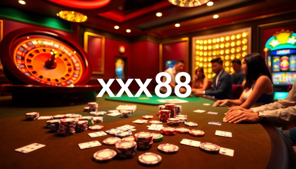 Experience the excitement of xxx88 with dynamic casino tables and vibrant gaming elements.