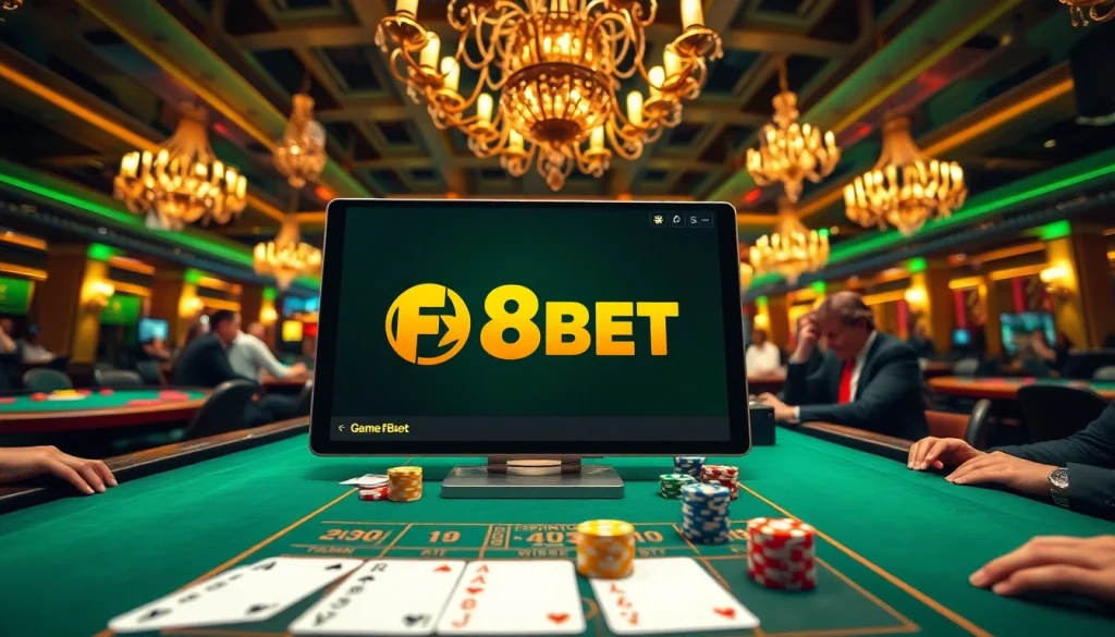 Experience the excitement of Game F8bet on a luxurious gaming interface amidst vibrant casino elements.