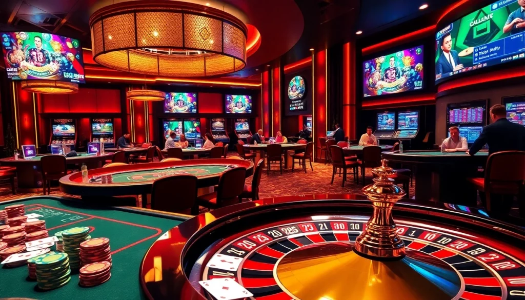 Experience the thrill of gambling at MM88, featuring vibrant casino tables and engaged players.