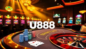 Experience the thrill of U888 gaming with vibrant casino scenes and thrilling action.