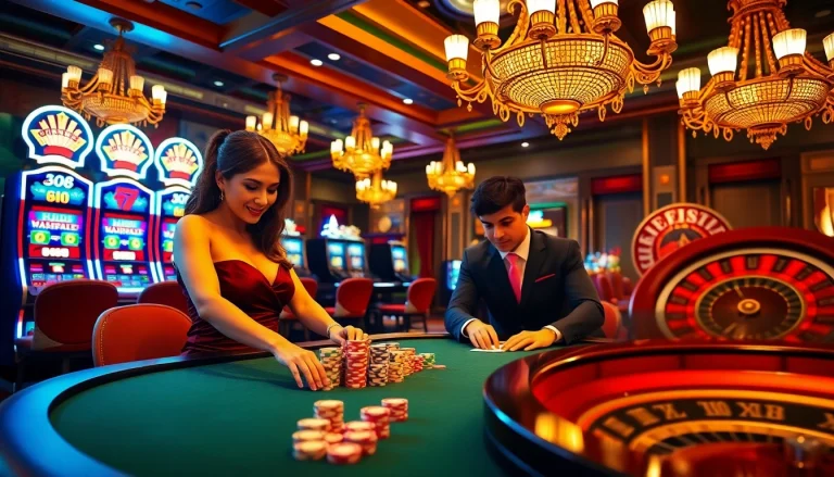 Players strategizing at a poker table in a GO8 themed luxurious casino scene.