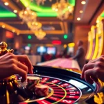 Experience the excitement of Trang Chủ QQ88 at a luxurious casino, with vibrant slot machines and poker chips.