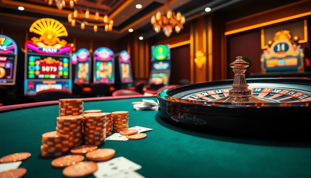 Experience thrilling gameplay at OK365 com with vibrant casino scenes and luxurious gaming elements.