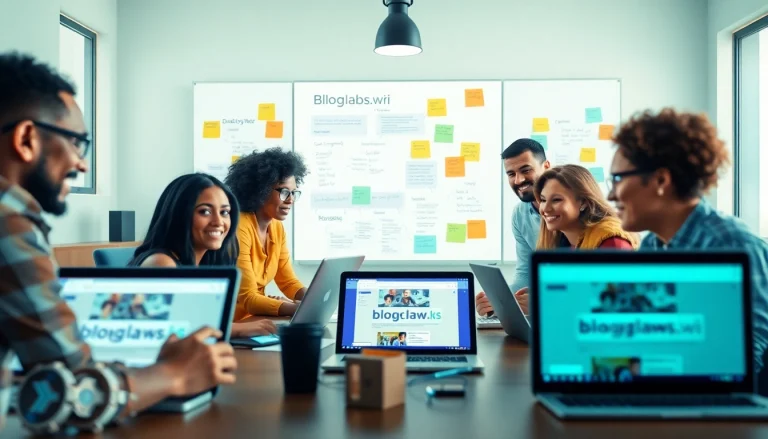 Collaborative online workspace featuring bloglabs.wiki content on digital devices, emphasizing innovation and community.