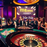 Players enjoying high-stakes games at f168.news casino, surrounded by vibrant slots and roulette.