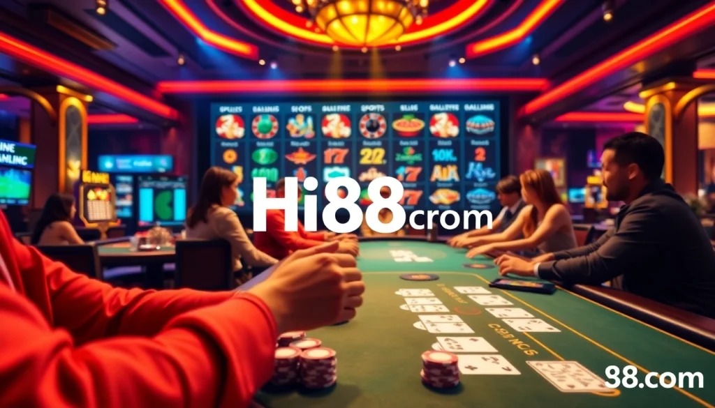 Engage with Hi88com's thrilling online gaming experience featuring live dealer blackjack and vibrant casino elements.