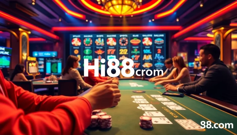 Engage with Hi88com's thrilling online gaming experience featuring live dealer blackjack and vibrant casino elements.