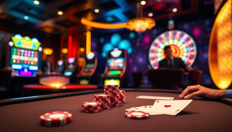 Experience the thrill of EV88 with players engaged at a vibrant casino table, showcasing luxury and excitement.