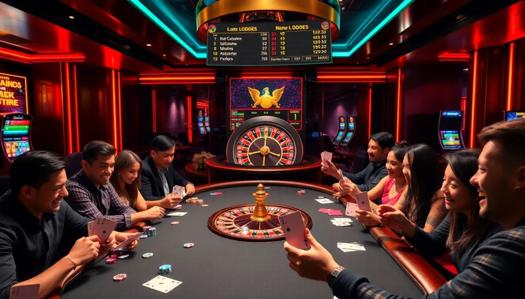 Exciting casino atmosphere at https://w888.poker/ with players engaged around a vibrant poker table.