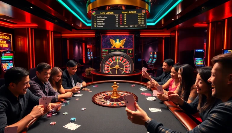Exciting casino atmosphere at https://w888.poker/ with players engaged around a vibrant poker table.