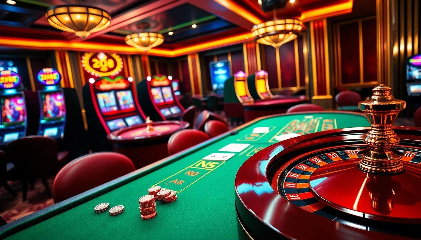 Experience thrilling gambling action at xx88's elegant casino with roulette and poker tables.