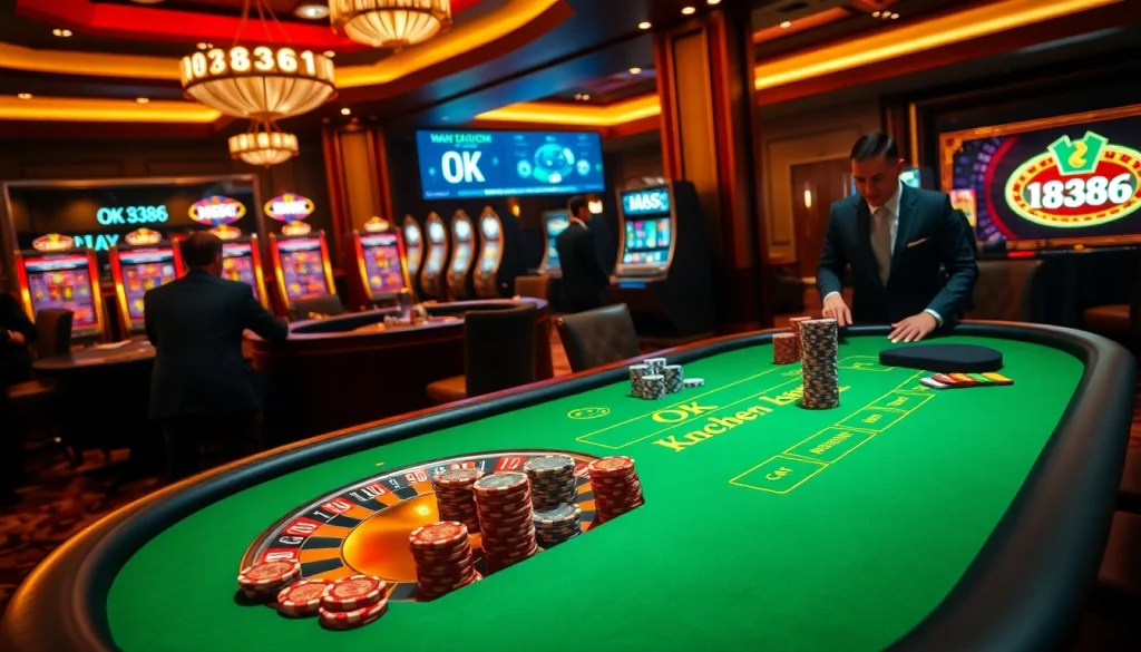 Experience high-stakes gaming with OK 8386 at a vibrant casino table brimming with excitement.