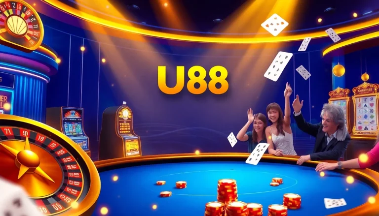 Experience the thrill of UU88 with vibrant casino visuals of digital gaming elements.