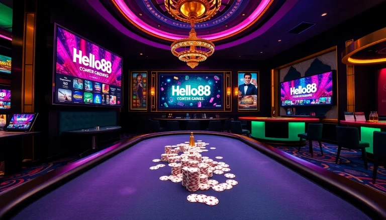 Engaging casino scene showcasing Hello88 with vibrant poker tables and dynamic gameplay.