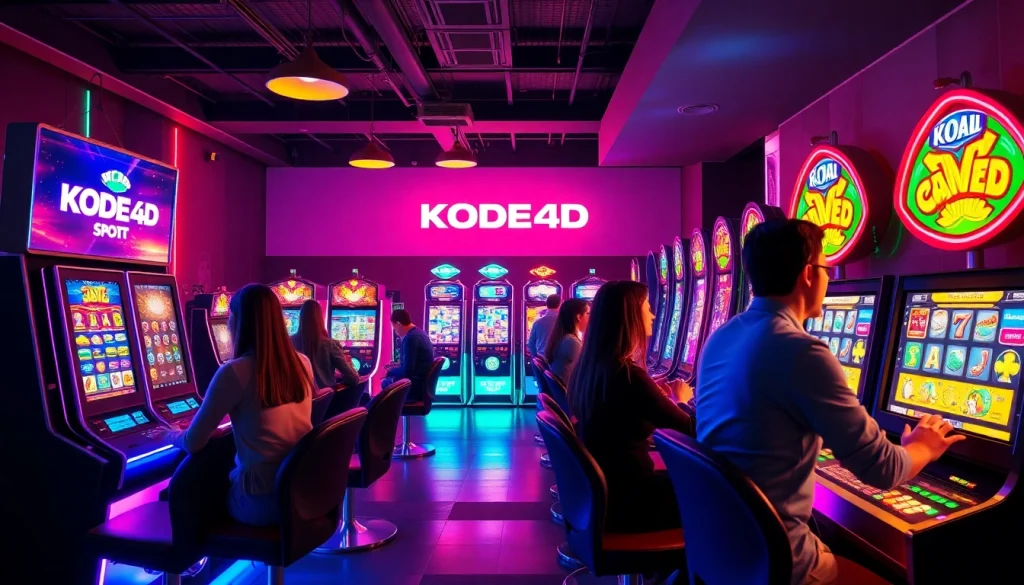 Kode4d link showcasing an exciting online gaming environment with vibrant slot machines and engaged players.