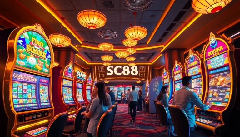 Engaging SC88 gaming scene featuring colorful slot machines and fish shooting games