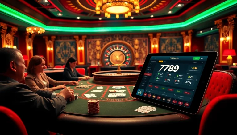 Excited players strategizing at a poker table in a luxurious casino setting with 789bets elements.