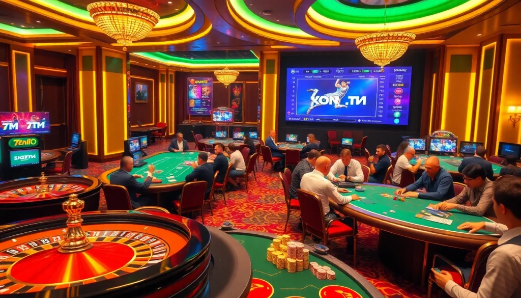 Experience the excitement of 7m with players enjoying casino tables and live scores.