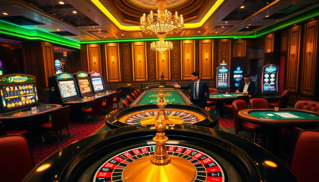 F8Bet players celebrating a win at a luxurious roulette table in a modern casino.