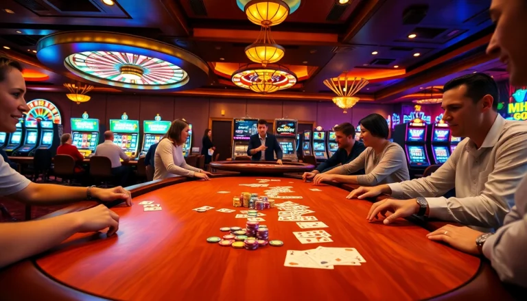 Gamblers enjoying an exhilarating game at an MM 88-themed casino poker table.