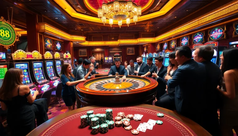 Experience the thrill of five88 win at a vibrant casino with roulette and slot machines.